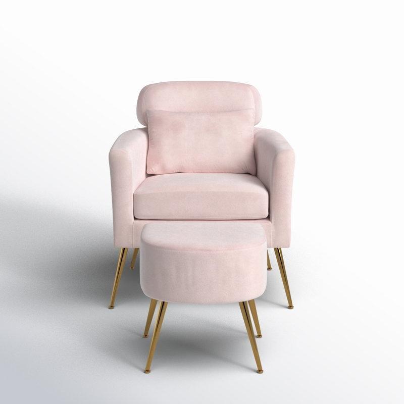 Puflu Kırlentli Yastık Sırtlı Gold Metal Ayaklı Kadife Tekli Koltuk - 74 cm - 204064