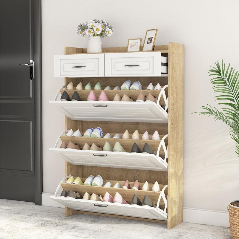 Puflu MDF Çekmeceli Düşer Kapaklı Ayakkabılık - 81x24x126 cm - 228994