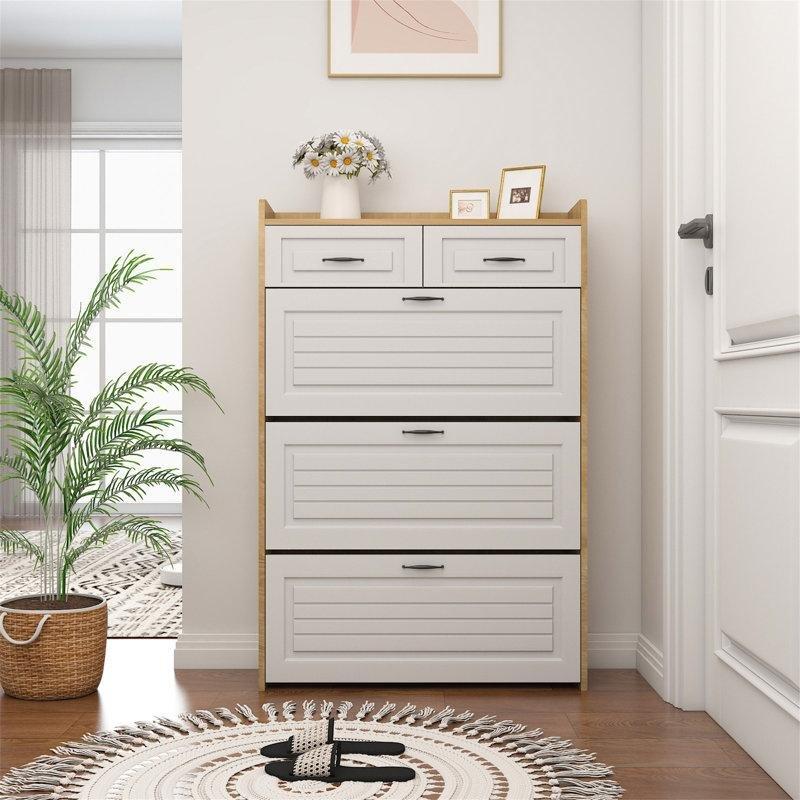 Puflu MDF Çekmeceli Düşer Kapaklı Ayakkabılık - 81x24x126 cm - 228994