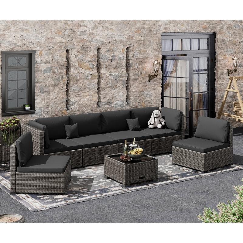 Rattan 7 Parça Modüler Minderli Cam Tablalı Köşe Bahçe Takımı - 209405
