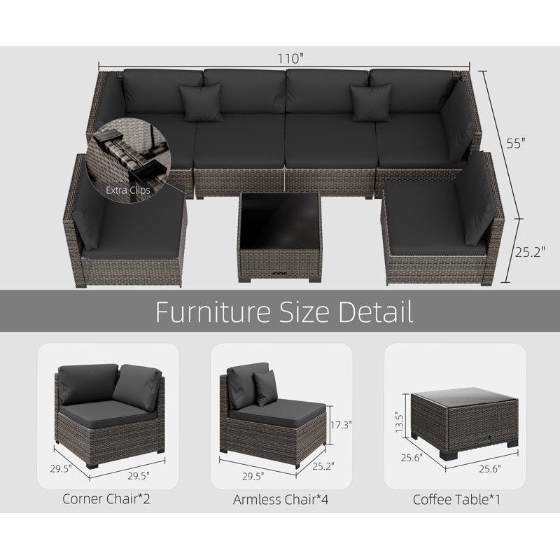 Rattan 7 Parça Modüler Minderli Cam Tablalı Köşe Bahçe Takımı - 209405