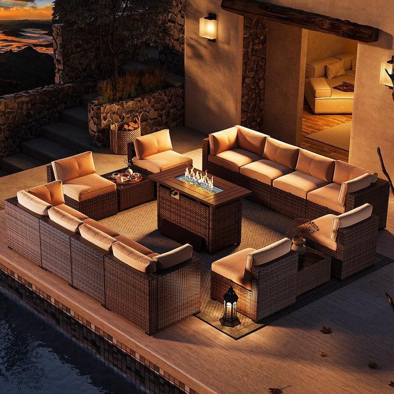 Rattan Ateş Çukurlu 15 Parça 12 Kişilik Bahçe Takımı - 211049