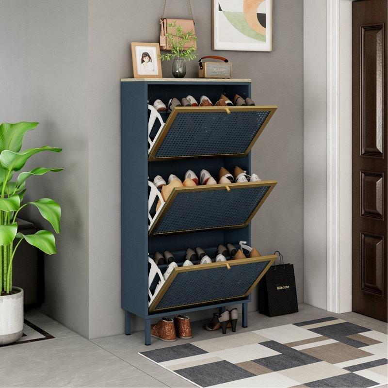 Rattan Desenli Metal 3 Kapaklı Bağımsız Ayakkabılık - 227740