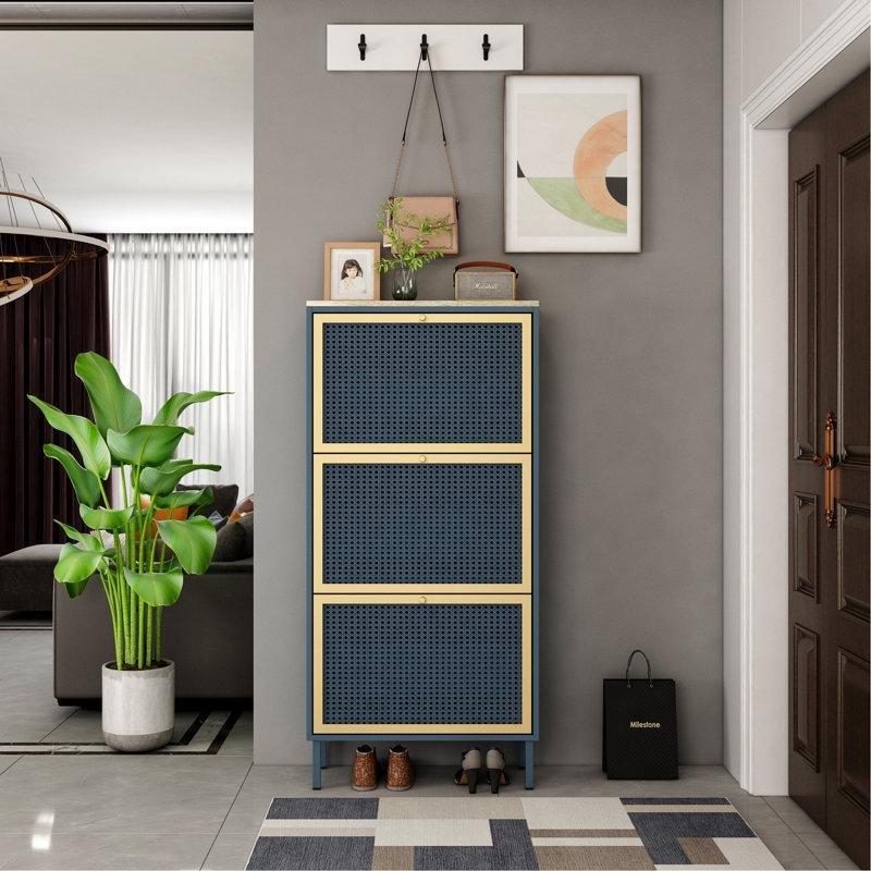 Rattan Desenli Metal 3 Kapaklı Bağımsız Ayakkabılık - 227740