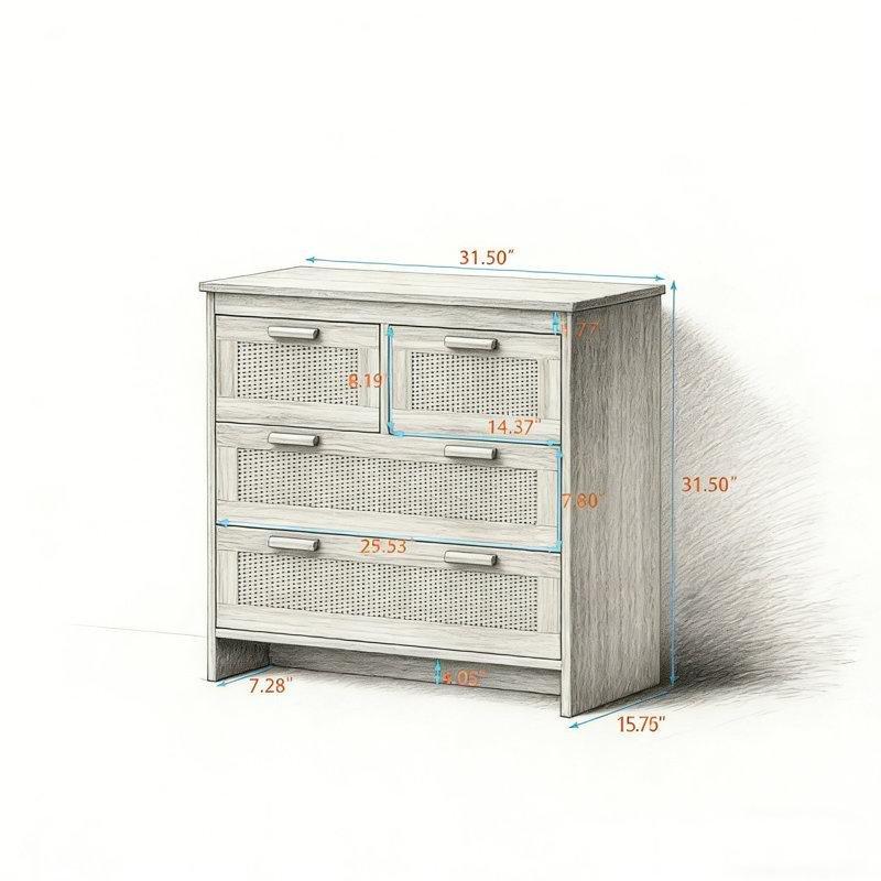Rattan Detaylı 4 Çekmeceli Doğal Ahşap Rengi Bohem Şifonyer - 182092
