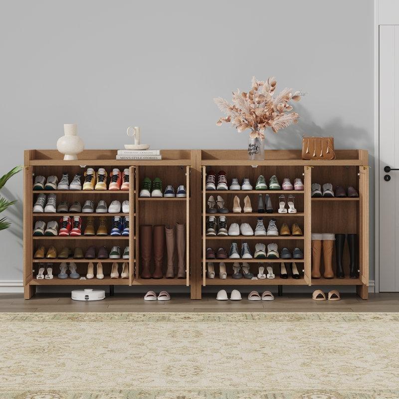 Rattan Detaylı Meşe 3 Kapaklı 30 Çift Kapasiteli Ayakkabılık Dolabı - 229902