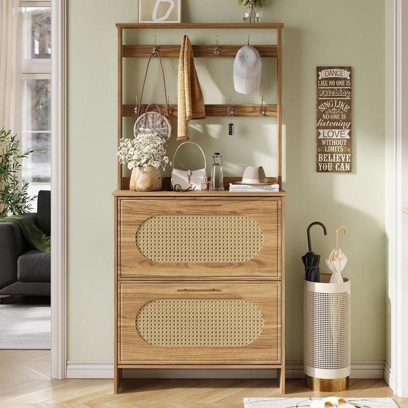 Rattan Düşer Kapaklı ve Askılı Ahşap Ayakkabılık - 228983
