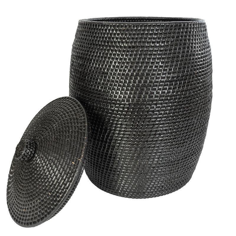 Rattan El Dokuması Kapaklı Çamaşır Sepeti - 61x39 cm - 187923
