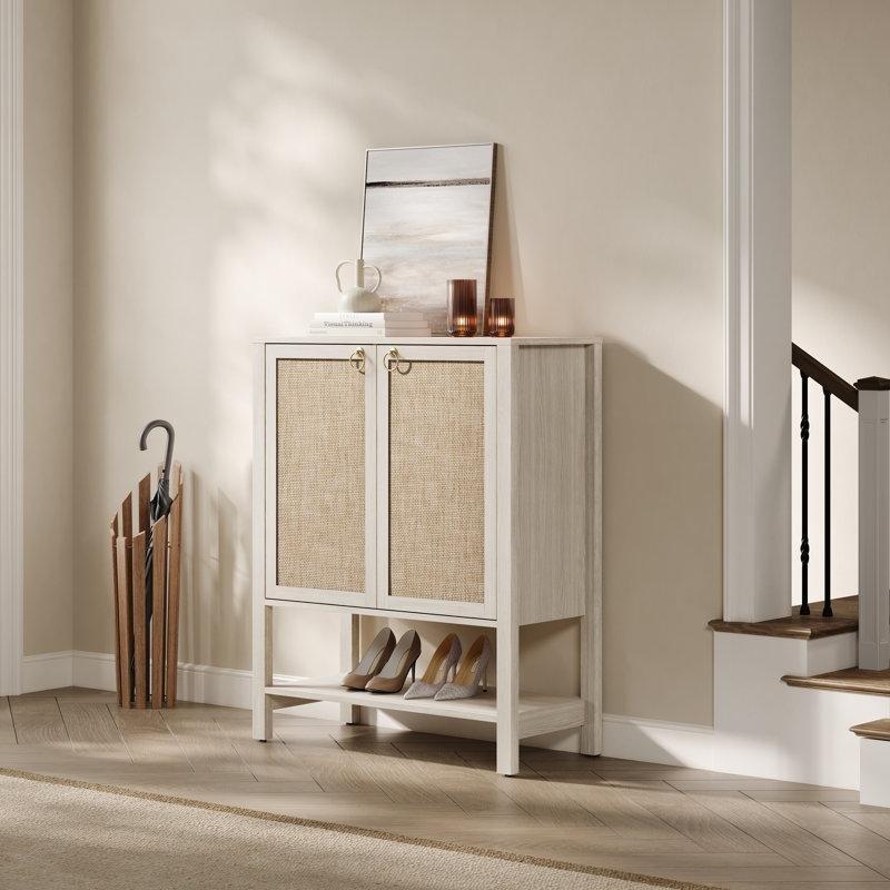 Rattan Kapaklı Akçaağaç Ayarlanabilir Raflı Ayakkabılık Dolabı - 80 cm - 228148