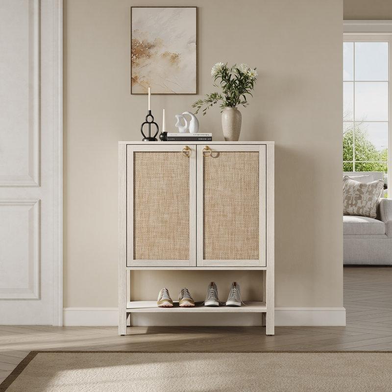 Rattan Kapaklı Akçaağaç Ayarlanabilir Raflı Ayakkabılık Dolabı - 80 cm - 228148