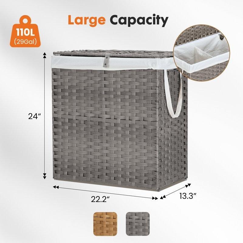 Rattan Kapaklı Katlanabilir Kirli Çamaşır Sepeti - 187942