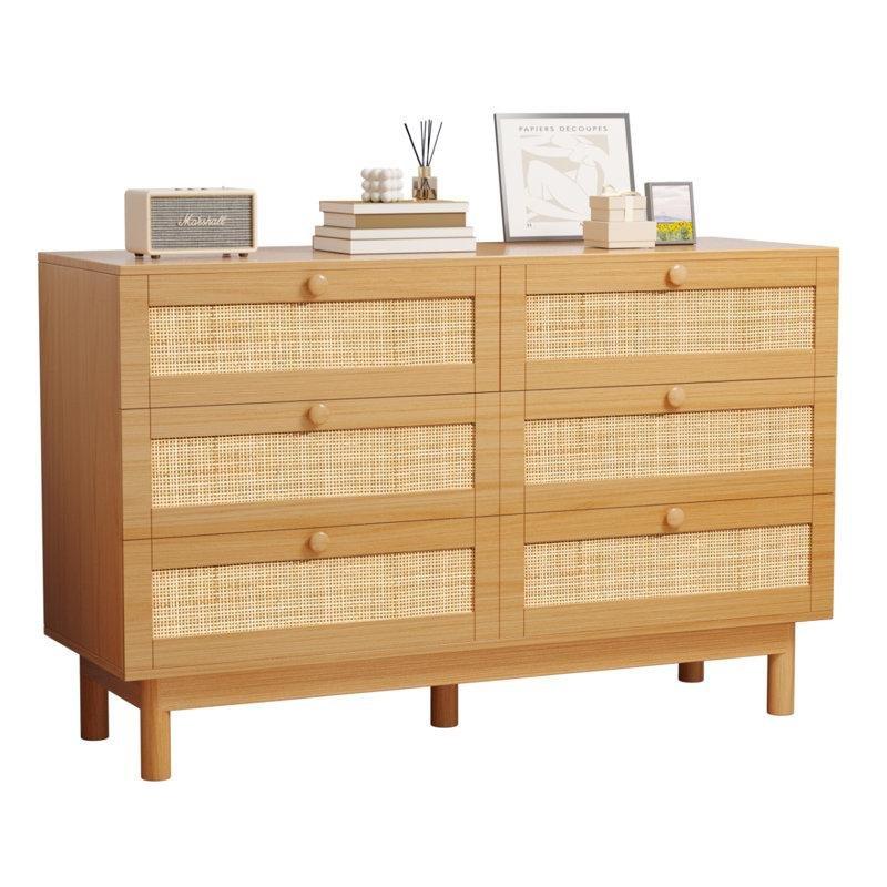 Rattan MDF 6 Çekmeceli Ahşap Kulplu Bohem Şifonyer - 120 cm - 182002