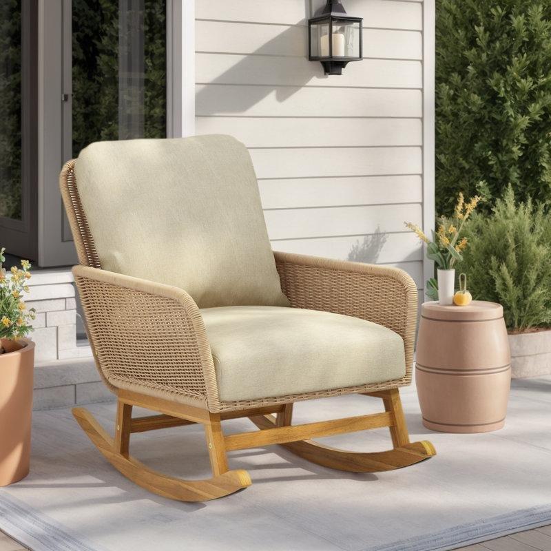 Rattan Minderli Ahşap Bahçe Sallanan Sandalye - 219507