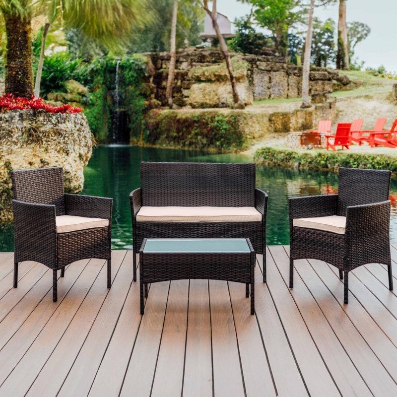 Rattan Minderli Cam Tablalı 4 Kişilik Bahçe Takımı - 212778