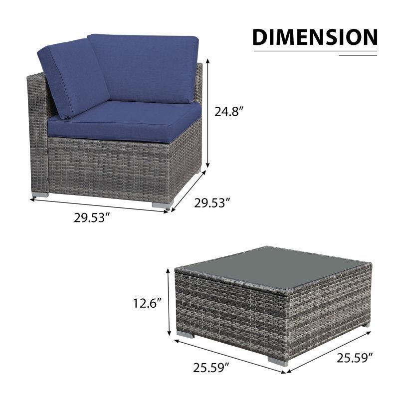 Rattan Minderli Cam Tablalı Köşe Bahçe Takımı - 210350
