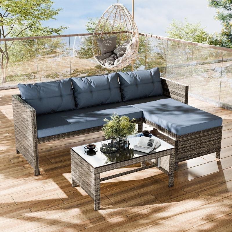 Rattan Minderli Cam Tablalı Sağ Köşe Bahçe Takımı - 210338
