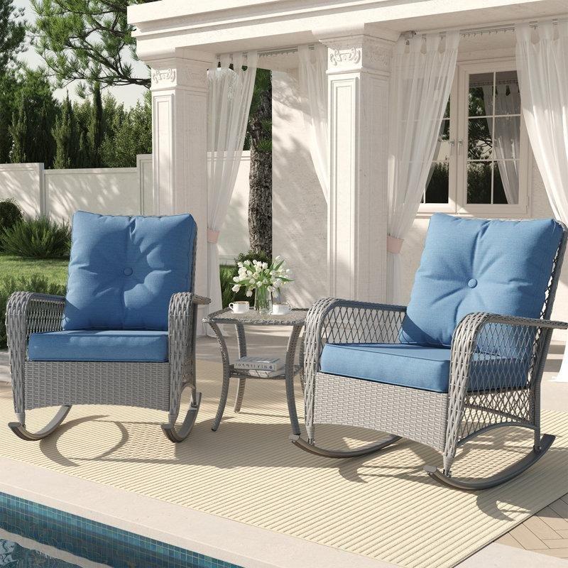 Rattan Minderli Geniş Oturumlu 3 Parça Bahçe Sallanan Sandalye Seti - 218871