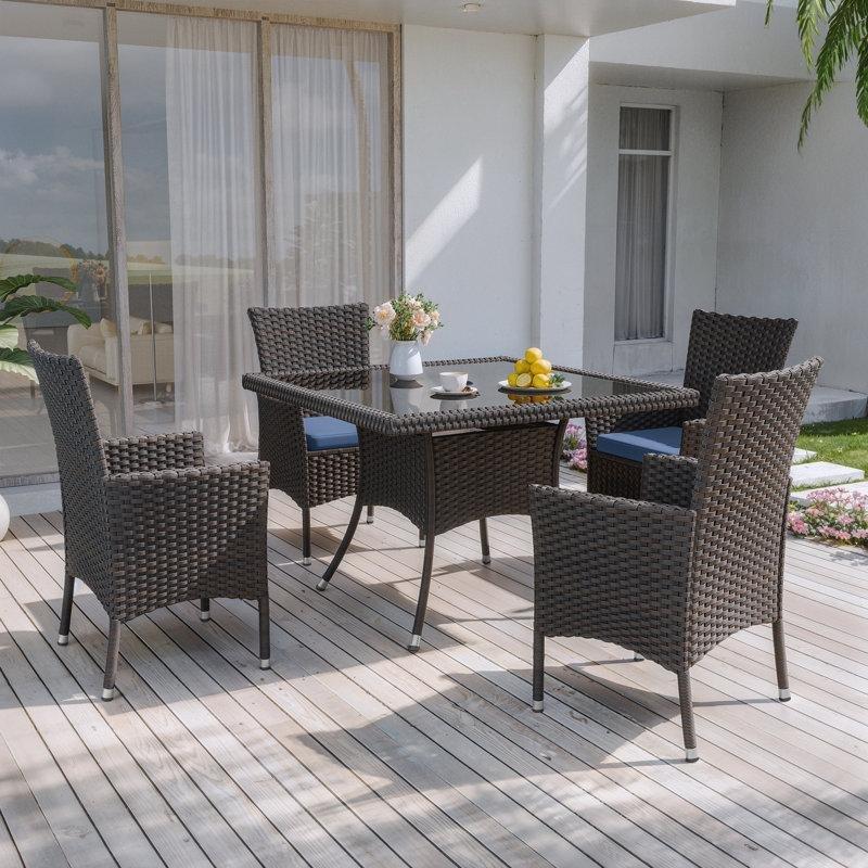 Rattan Minderli Şemsiye Delikli 4 Kişilik Bahçe Masa Takımı - 89x89 cm - 217208