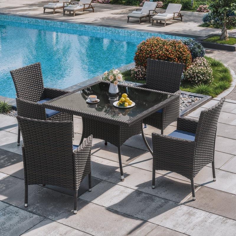 Rattan Minderli Şemsiye Delikli 4 Kişilik Bahçe Masa Takımı - 89x89 cm - 217208