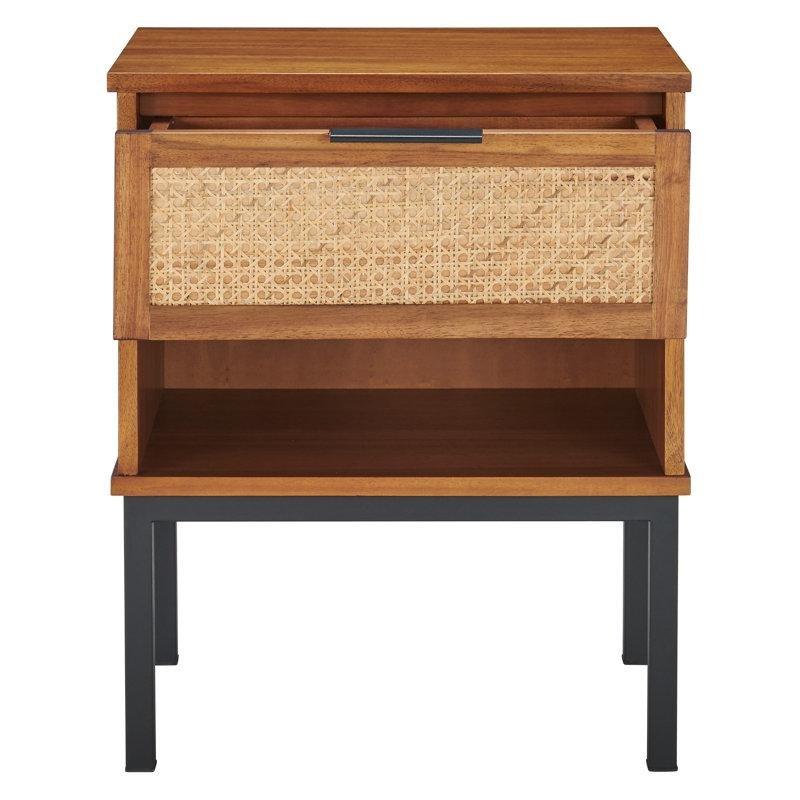 Rattan Örgülü Tek Çekmeceli Raflı Akasya Komodin - 51 cm - 223839