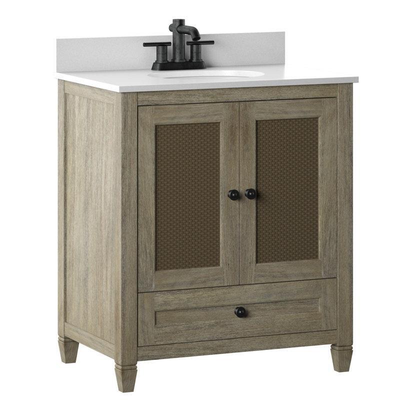 Rattan Taş Tezgahlı Ayaklı Çekmeceli Banyo Lavabo Dolabı - 76 cm - 199679