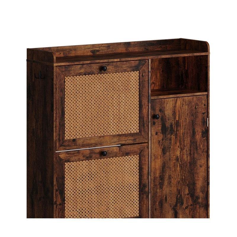Rattan Tasarımlı Düşer Kapaklı Çekmeceli Ahşap Ayakkabılık - 90x24x132 cm - 227499