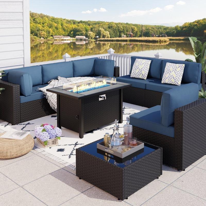 Rattan ve Çelik Ateş Çukurlu Modüler 6 Kişilik Bahçe Takımı - 212935