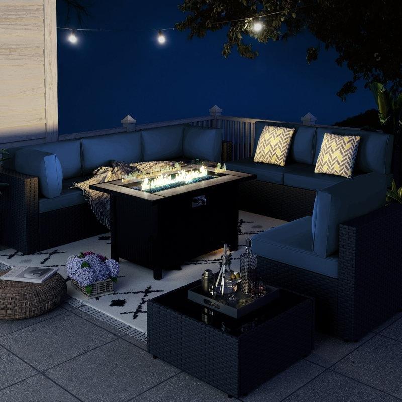 Rattan ve Çelik Ateş Çukurlu Modüler 6 Kişilik Bahçe Takımı - 212935