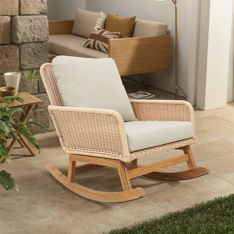 Rattan ve Masif Ahşap Minderli Bahçe Sallanan Sandalye - 219253