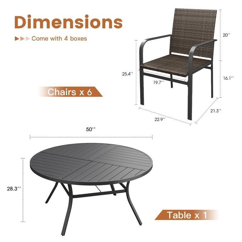 Rattan ve Metal 6 Kişilik Şemsiye Delikli Yuvarlak Bahçe Masa Takımı - 127 cm - 214509
