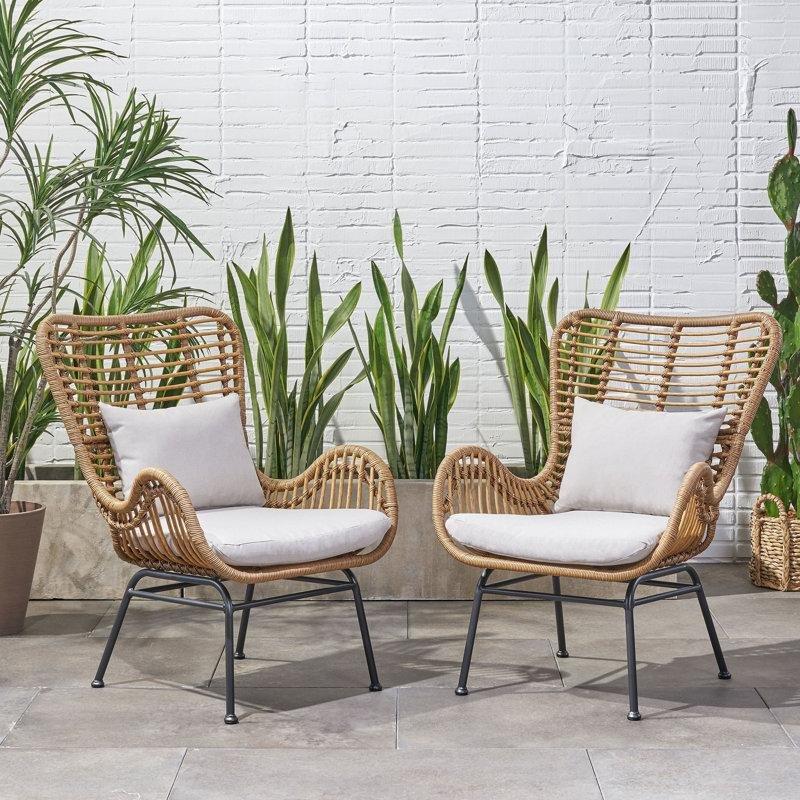 Rattan ve Metal Minderli Kollu Bahçe Sandalyesi 2li Set - 174822