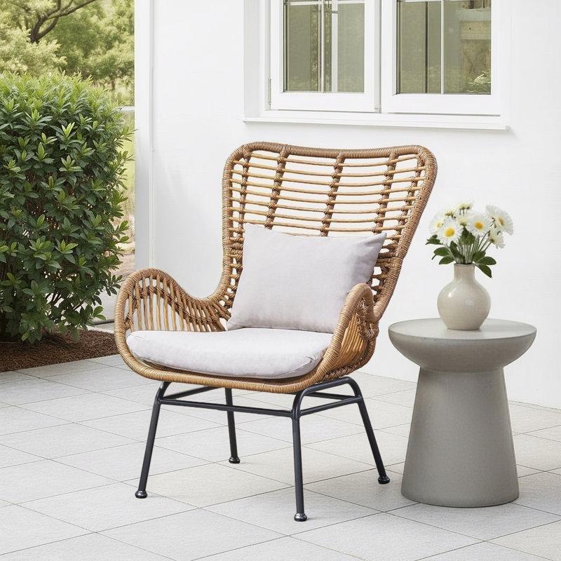 Rattan ve Metal Minderli Kollu Bahçe Sandalyesi 2li Set - 174822