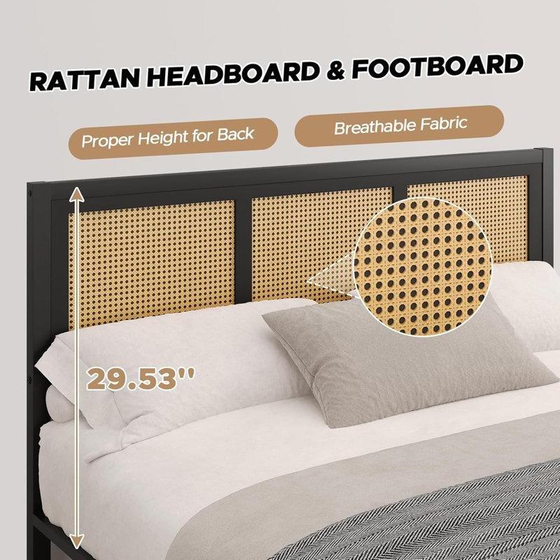 Rattan Yatak Başlıklı Metal Lata Destekli Bohem Karyola - 154x210 cm - 181738