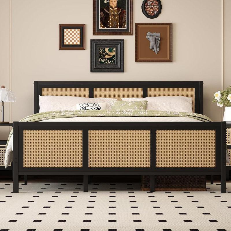 Rattan Yatak Başlıklı Metal Lata Destekli Bohem Karyola - 154x210 cm - 181738