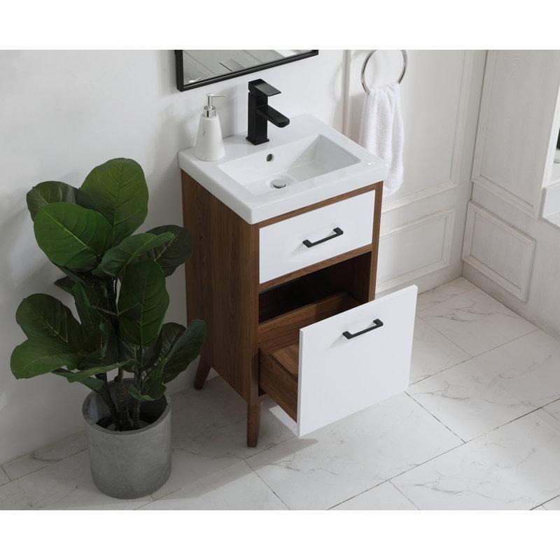 Reçine Tezgahlı ve Lavabolu Masif Ahşap Ayaklı Çekmeceli Banyo Dolabı - 46 cm - 200595