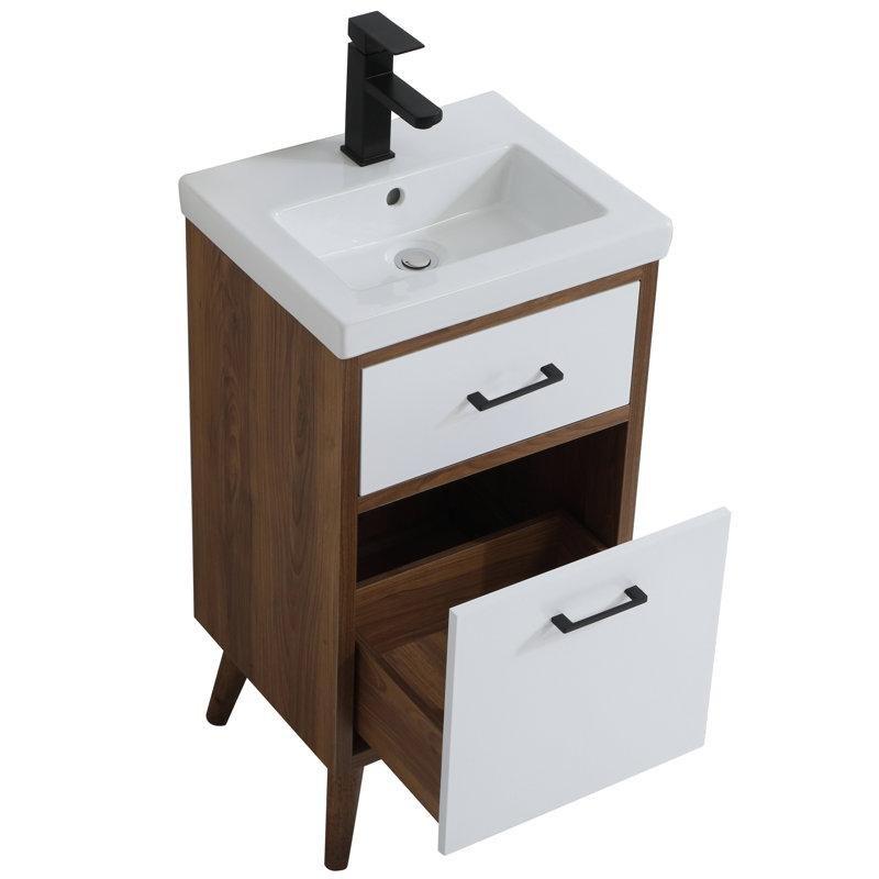 Reçine Tezgahlı ve Lavabolu Masif Ahşap Ayaklı Çekmeceli Banyo Dolabı - 46 cm - 200595