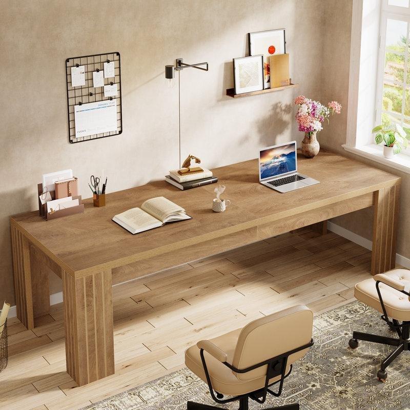 Rustik Doğal Ahşap MDF İki Kişilik Geniş Ofis Masası - 201 cm - 176805