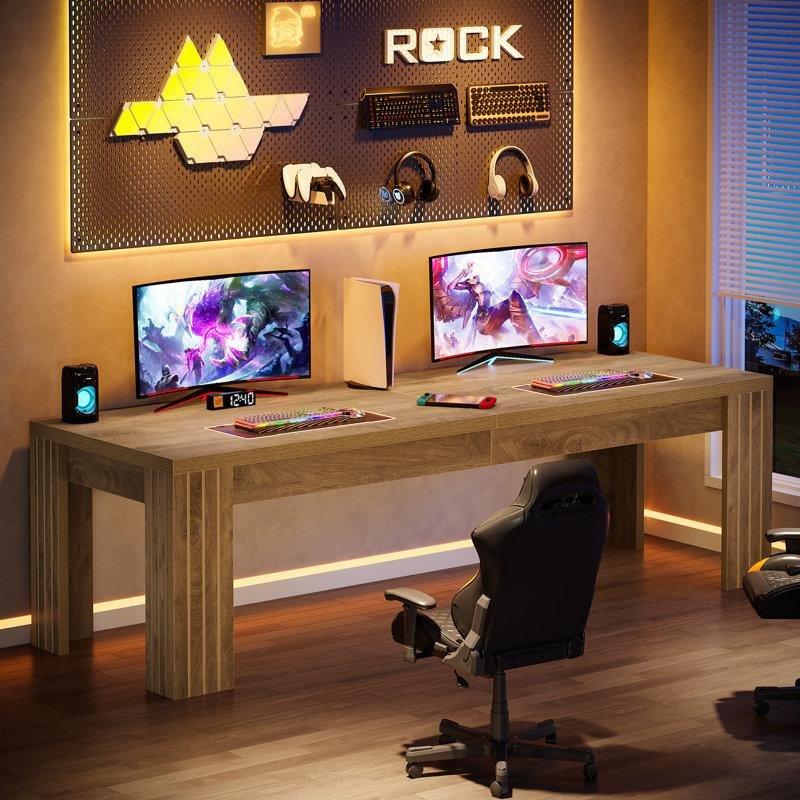 Rustik Doğal Ahşap MDF İki Kişilik Geniş Ofis Masası - 201 cm - 176805