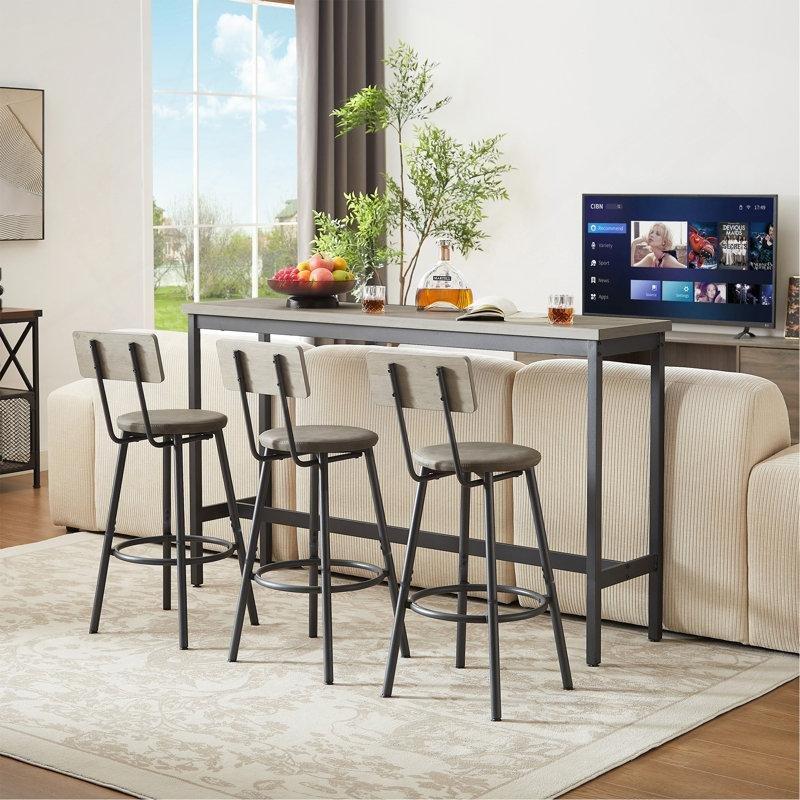 Rustik Gri ve Siyah Çelik 3 Döşemeli Tabureli Bar Masası Seti - 161 cm - 232008