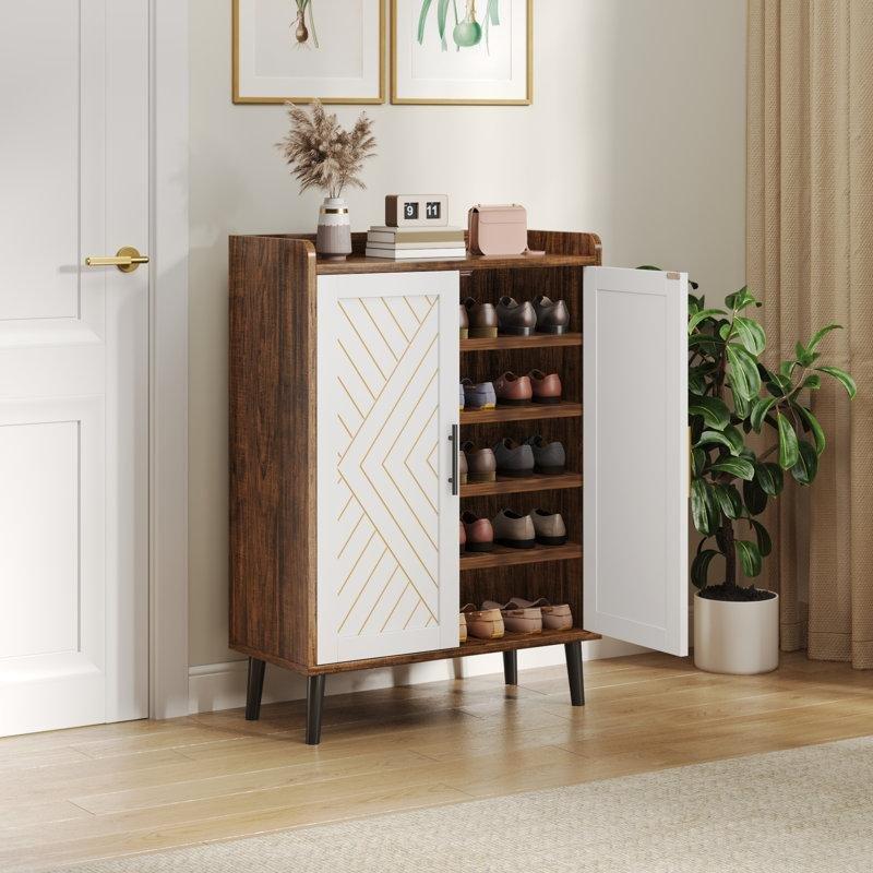 Rustik Kahverengi Ahşap Ayarlanabilir 5 Raflı Ayakkabılık Dolabı - 75x36x105 cm - 227714