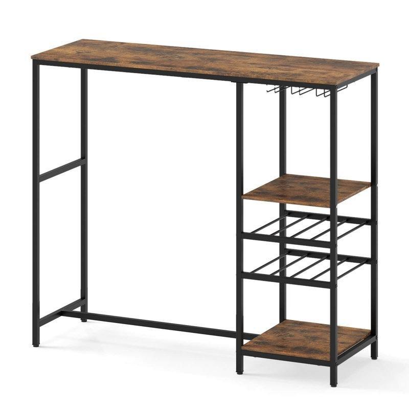 Rustik Kahverengi Ahşap ve Metal Raflı ve Şaraplıklı Bar Masası - 122 cm - 231406 Rustik Kahverengi Ahşap ve Metal Raflı ve Şaraplıklı Bar Masası - 122 cm - 231406