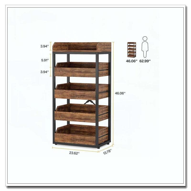 Rustik Kahverengi Ahşap ve Siyah Metal 5 Katlı Çekmeceli Sebzelik - 60 cm - 178010