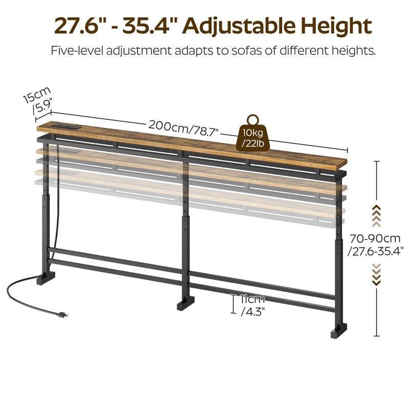 Rustik Kahverengi Ahşap ve Siyah Metal Yüksekliği Ayarlanabilir LED Işıklı Şarj İstasyonlu Koltuk Arkası Dresuar - 200 cm - 218086