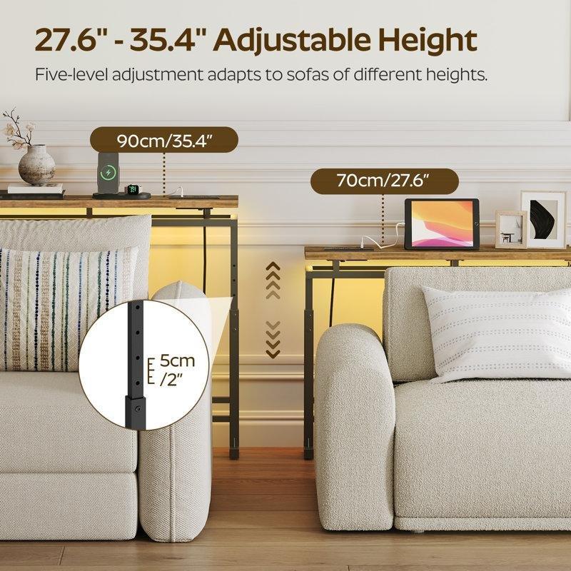 Rustik Kahverengi Ahşap ve Siyah Metal Yüksekliği Ayarlanabilir LED Işıklı Şarj İstasyonlu Koltuk Arkası Dresuar - 200 cm - 218086