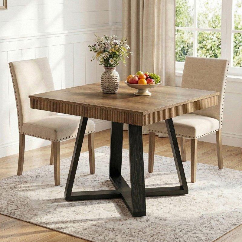 Rustik Kahverengi Ahşap X Ayaklı Oluklu Kenarlı Bohem Yemek Masası - 80x80 cm - 236125 Rustik Kahverengi Ahşap X Ayaklı Oluklu Kenarlı Bohem Yemek Masası - 80x80 cm - 236125