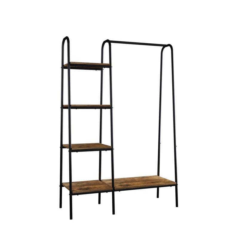 Rustik Kahverengi Endüstriyel Ahşap 4 Raflı Ayaklı Askılık - 101 cm - 165595