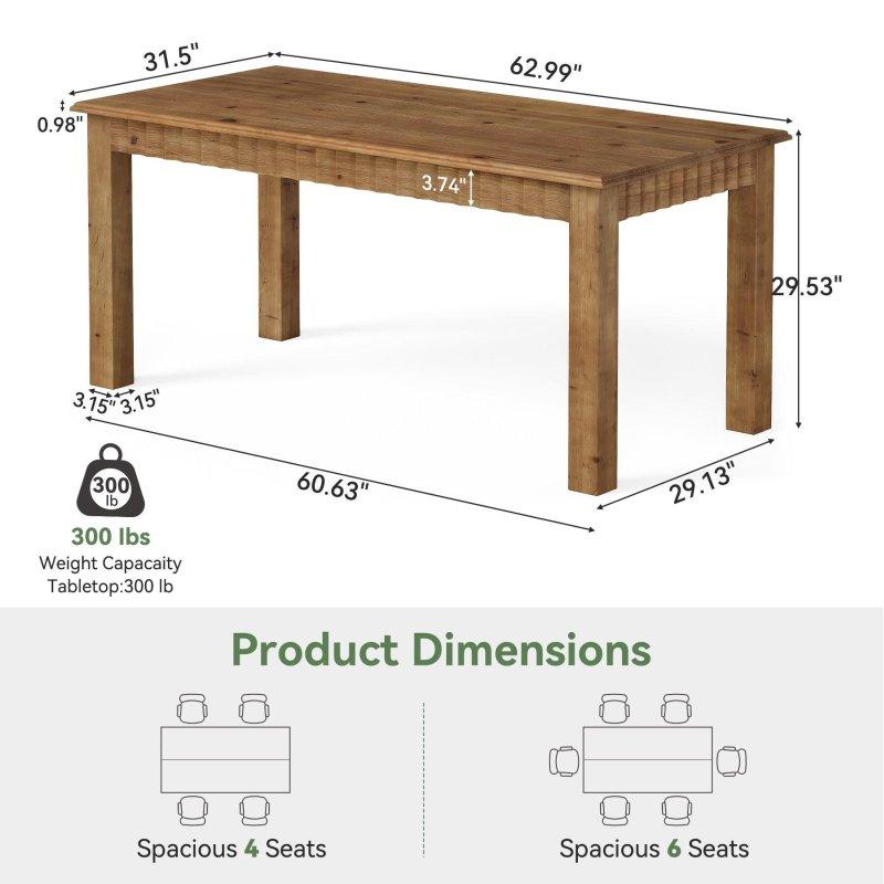 Rustik Kahverengi Masif Ahşap 6 Kişilik Dikdörtgen Bohem Yemek Masası - 160x80 cm - 237966