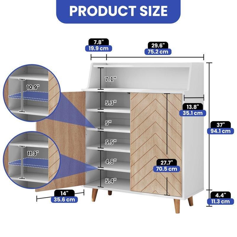Rustik Kahverengi Masif Ahşap Balıksırtı Desenli 5 Raflı Ayakkabılık - 76 cm - 229809