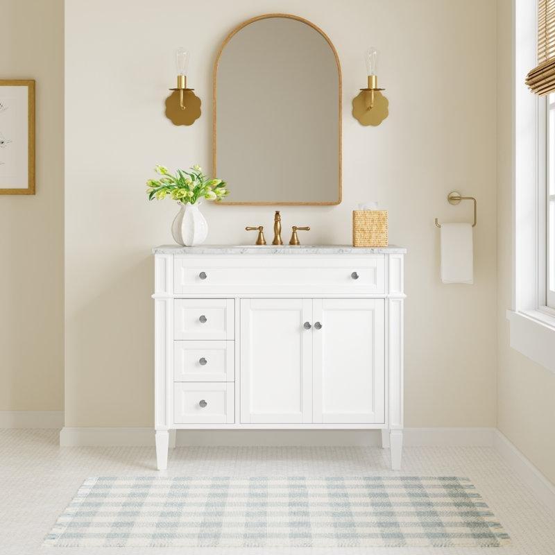 Rustik Kahverengi Masif Ahşap Carrara Mermer Tezgahlı Çekmeceli Ayaklı Banyo Lavabo Dolabı - 102 cm - 201491