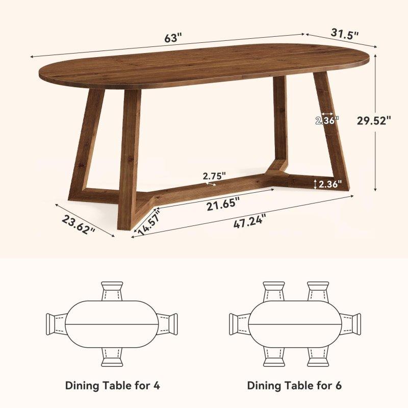 Rustik Kahverengi Masif Ahşap Oval 6 Kişilik Bohem Yemek Masası - 161x81 cm - 238173